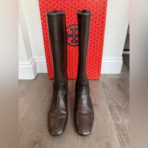 New Women’s Tory Burch Irene Equestrian Riding Boots Coconut BROWN Size 8.5